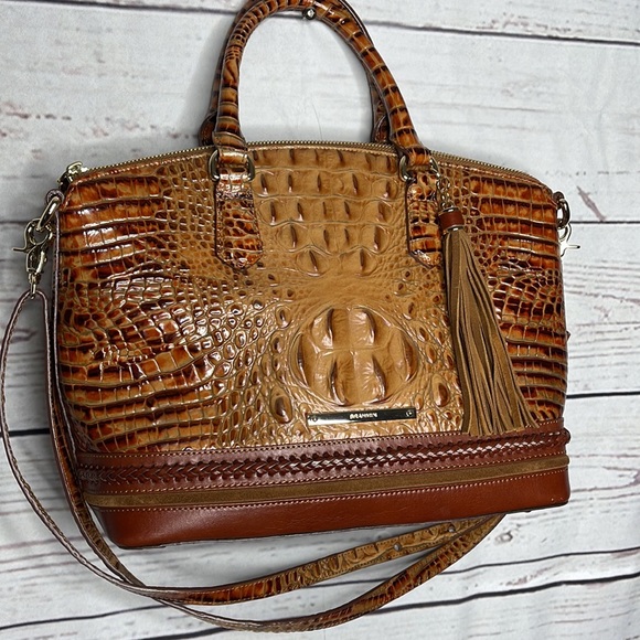 Auth Brahmin Medium Duxbury Satchel Bag in Whipstitching Toasted Almond Dalton! - Picture 2 of 10